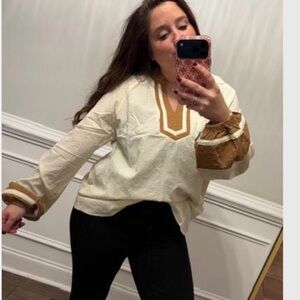 Elegant Cream and Brown Women's Top
